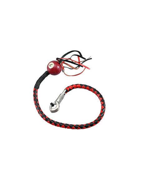 Black And Red Fringed Get Back Whip with Red Pool Ball No 7 Jimmy Lee Leathers Club Vest