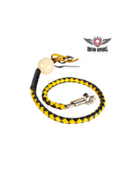 Black And Yellow Fringed Get Back Whip with White Pool Ball Jimmy Lee Leathers Club Vest