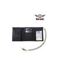 Black Multi-Pocket Naked Cowhide Leather Tri-Fold Wallet with Chain Jimmy Lee Leathers Club Vest