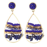 Blue Real Stone and Beaded Tear Drop Earrings Jimmy Lee Leathers Club Vest