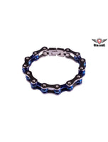 Chrome and Blue Motorcycle Bracelet with Blue Gemstones Jimmy Lee Leathers Club Vest