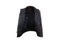 Club Vest, Mens Naked Cowhide Leather No Collar Red Stitching Motorcycle Vest Jimmy Lee Leathers Club Vest