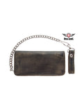 Heavy Duty Distressed Brown Leather Bifold Motorcycle Chain Wallet Jimmy Lee Leathers Club Vest