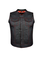 Ladies Motorcycle club vest Premium Cowhide Red Thread Red Paisley Lining by Jimmy Lee Leather Jimmy Lee Leathers Club Vest