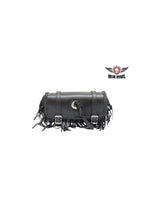 Leather Motorcycle Tool Bag with Braid, Fringes, and Concho Jimmy Lee Leathers Club Vest