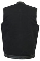 MEN'S BLACK DENIM SINGLE PANEL CONCEALMENT VEST W/ LEATHER TRIM Jimmy Lee Leathers Club Vest
