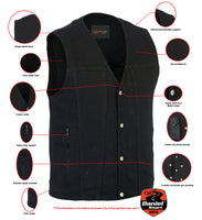 MEN'S SINGLE BACK PANEL CONCEALED CARRY DENIM VEST Jimmy Lee Leathers Club Vest