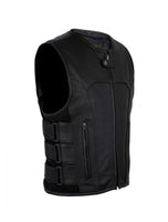 Men's Black Bullet Proof Style Leather Vest with Straps on Side By Jimmy Lee Leathers Jimmy Lee Leathers Club Vest