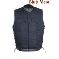 Men's Black Denim Dual Concealed Carry Side Lace Motorcycle MC Vest By Club Vest Jimmy Lee Leathers Club Vest