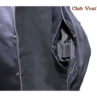 Men's Black Twill Denim No Collar Dual CCW Vest by Club Vest Jimmy Lee Leathers Club Vest