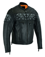 Men's Concealed Carry Leather Motorcycle Jacket with Reflective Skulls by Jimmy Lee Jimmy Lee Leathers Club Vest