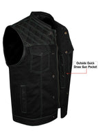 Mens Black Club Vest Diamond Design Green Thread Leather & Denim by Jimmy Lee Jimmy Lee Leathers Club Vest