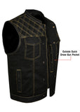 Mens Black Club Vest Diamond Design Yellow Thread Leather & Denim by Jimmy Lee Jimmy Lee Leathers Club Vest