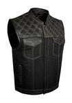 Mens Black Vest Diamond Design Gold Thread Denim by Jimmy Lee Leathers Jimmy Lee Leathers Club Vest