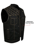 Mens Black Vest Diamond Design Gold Thread Denim by Jimmy Lee Leathers Jimmy Lee Leathers Club Vest