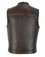 Mens Distress Brown Motorcycle Club Vest Premium Naked Leather Quilting by JLL Jimmy Lee Leathers Club Vest