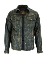 Mens Distressed Brown Leather Motorcycle Shirt with Concealed Carry Jimmy Lee Leathers Club Vest