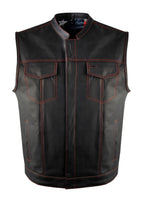 Patriot by Jimmy Lee Leathers Men's Leather Bikers Motorcycle Vest Red Stitching USA Flag Lining Jimmy Lee Leathers Club Vest