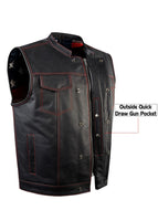 Patriot by Jimmy Lee Leathers Men's Leather Bikers Motorcycle Vest Red Stitching USA Flag Lining Jimmy Lee Leathers Club Vest