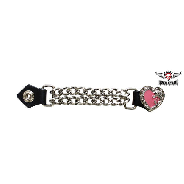 Pink Chrome Heart and Rose Vest Extender Jimmy Lee Leathers Club Vest