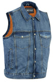 SNAP ZIPPER FRONT DENIM COLLARED VEST BLUE Jimmy Lee Leathers Club Vest