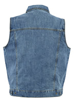 SNAP ZIPPER FRONT DENIM COLLARED VEST BLUE Jimmy Lee Leathers Club Vest