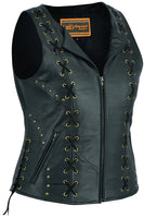 WOMEN’S ZIPPERED VEST STUDS WITH LACING DETAILS Jimmy Lee Leathers Club Vest