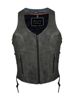 Women Grey Zipper Front Vest Side Laces, CCW Premium Cowhide by Jimmy Lee Leathers Jimmy Lee Leathers Club Vest