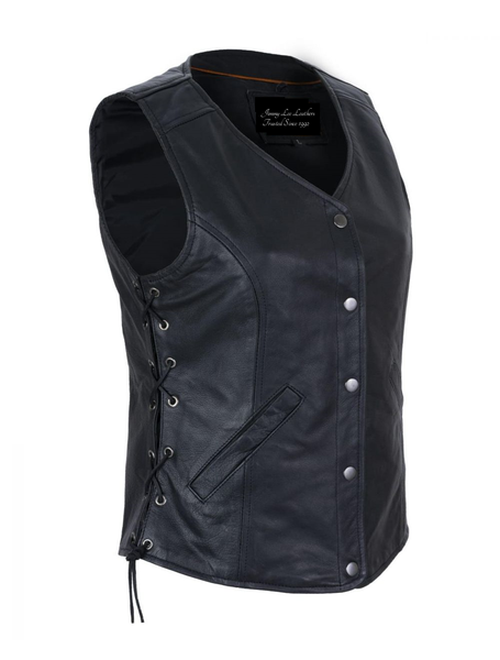 Womens Leather Vest w/ Concealed Carry & Side Laces 5-snaps on front by Jimmy Lee Leathers Jimmy Lee Leathers Club Vest